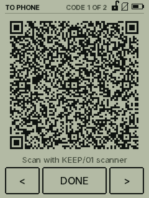 KEEP/01 showing backup code 1 of 2